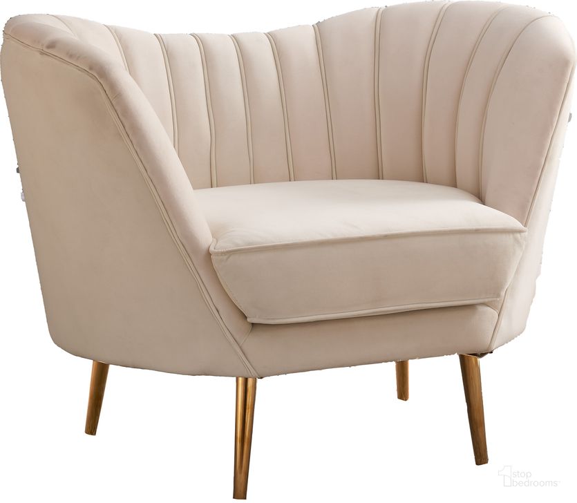 The appearance of Meridian Margo Velvet Chair in Cream designed by Meridian in the modern / contemporary interior design. This cream velvet piece of furniture  was selected by 1StopBedrooms from Margo Collection to add a touch of cosiness and style into your home. Sku: 622Cream-C. Material: Fabric. Product Type: Living Room Chair. Image1