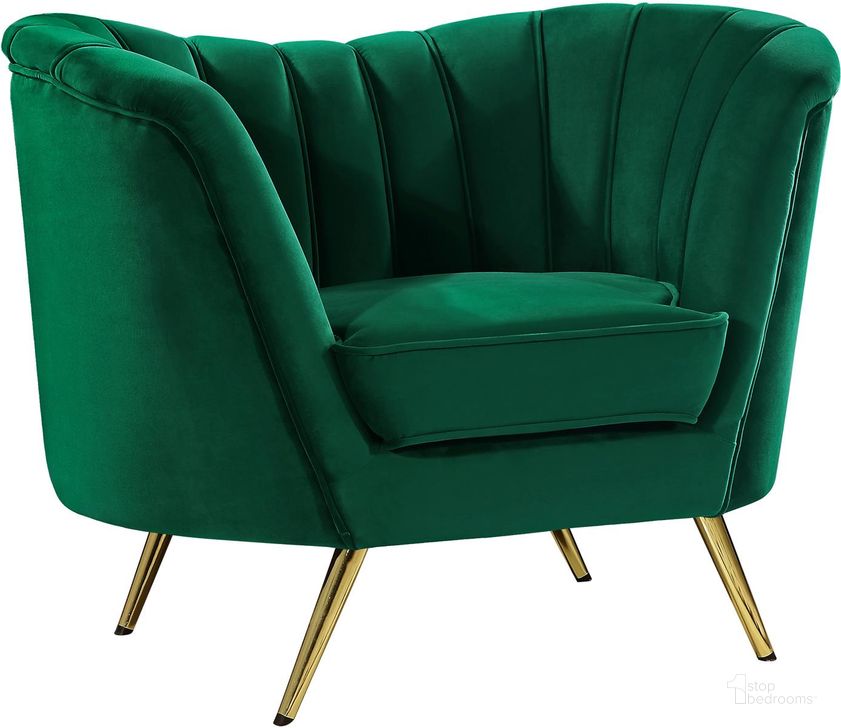 The appearance of Meridian Margo Velvet Chair in Green designed by Meridian in the modern / contemporary interior design. This green velvet piece of furniture  was selected by 1StopBedrooms from Margo Collection to add a touch of cosiness and style into your home. Sku: 622Green-C. Material: Fabric. Product Type: Living Room Chair. Image1