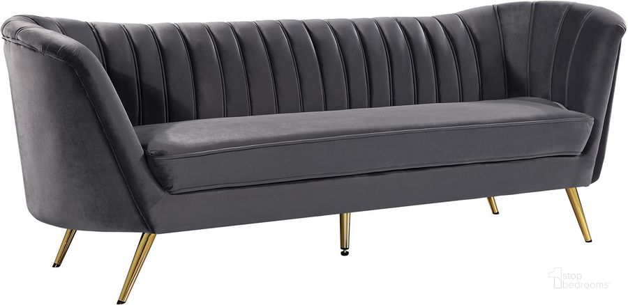 The appearance of Meridian Margo Velvet Sofa in Grey designed by Meridian in the modern / contemporary interior design. This grey velvet piece of furniture  was selected by 1StopBedrooms from Margo Collection to add a touch of cosiness and style into your home. Sku: 622Grey-S. Material: Fabric. Product Type: Sofa. Image1