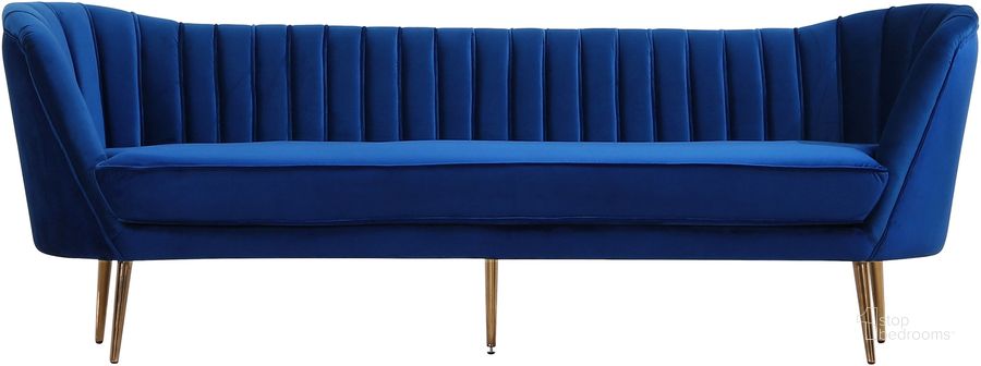 The appearance of Meridian Margo Velvet Sofa in Navy designed by Meridian in the modern / contemporary interior design. This navy velvet piece of furniture  was selected by 1StopBedrooms from Margo Collection to add a touch of cosiness and style into your home. Sku: 622Navy-S. Material: Fabric. Product Type: Sofa. Image1