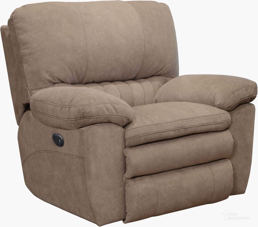 The appearance of Reyes Portabella Lay Flat Power Recliner designed by Catnapper in the transitional interior design. This brown piece of furniture  was selected by 1StopBedrooms from Reyes Collection to add a touch of cosiness and style into your home. Sku: 624007279226. Material: Fabric. Product Type: Recliner. Image1