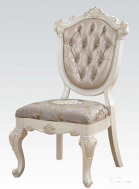 The appearance of Acme Chantelle Side Chair in Rose Gold and Pearl White (Set of 2) designed by ACME in the rustic / southwestern interior design. This pearl white piece of furniture  was selected by 1StopBedrooms from Chantelle Collection to add a touch of cosiness and style into your home. Sku: 63542. Product Type: Side Chair. Material: Vinyl. Image1