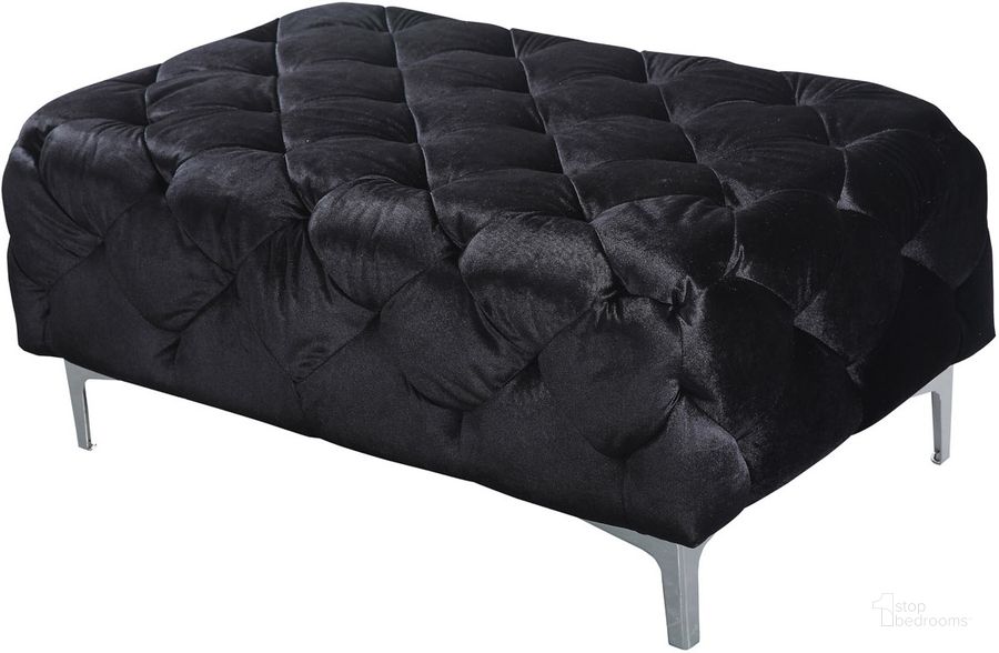 The appearance of Meridian Mercer Velvet Ottoman in Black designed by Meridian in the modern / contemporary interior design. This black velvet piece of furniture  was selected by 1StopBedrooms from Mercer Collection to add a touch of cosiness and style into your home. Sku: 646BL-Ott. Material: Fabric. Product Type: Ottoman. Image1