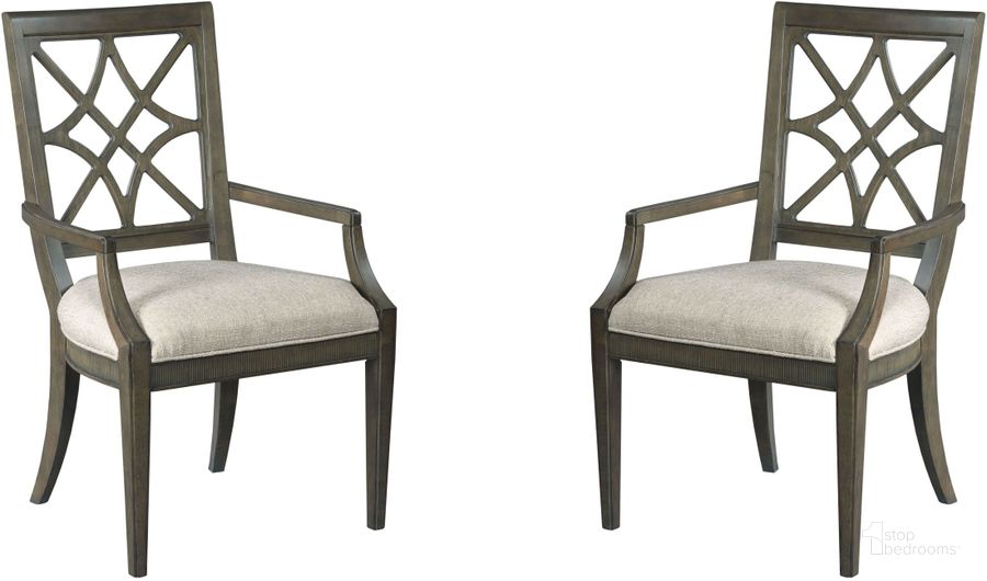 The appearance of Savona Elm Genieve Arm Chair Set of 2 designed by American Drew in the transitional interior design. This cream piece of furniture  was selected by 1StopBedrooms from Savona Collection to add a touch of cosiness and style into your home. Sku: 654-637. Material: Fabric. Product Type: Arm Chair. Image1