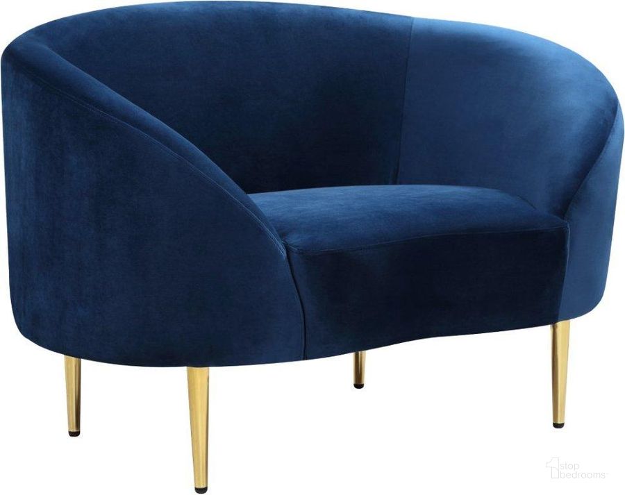 The appearance of Ritz Navy Velvet Chair designed by Meridian in the modern / contemporary interior design. This navy velvet piece of furniture  was selected by 1StopBedrooms from Ritz Collection to add a touch of cosiness and style into your home. Sku: 659Navy-C. Product Type: Living Room Chair. Material: Velvet. Image1