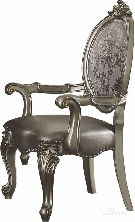 The appearance of Versailles Silver Antique Platinum Arm Chair Set of 2 designed by ACME in the rustic / southwestern interior design. This silver piece of furniture  was selected by 1StopBedrooms from Versailles Collection to add a touch of cosiness and style into your home. Sku: 66823. Product Type: Arm Chair. Material: Vinyl. Image1