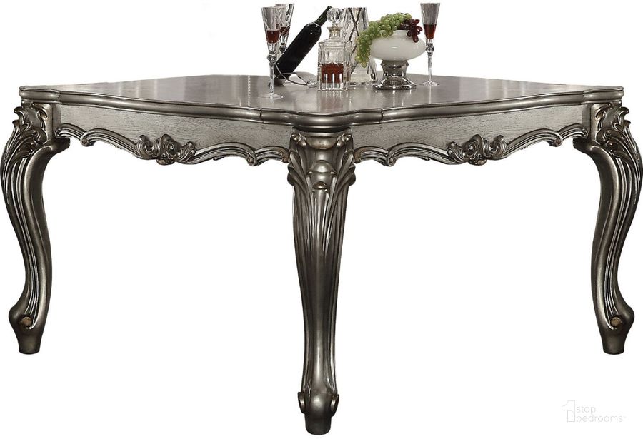 The appearance of Versailles Antique Platinum Counter Height Dining Table designed by ACME in the rustic / southwestern interior design. This silver piece of furniture  was selected by 1StopBedrooms from Versailles Collection to add a touch of cosiness and style into your home. Sku: 66835. Material: Wood. Product Type: Counter Height Table. Table Top Shape: Rectangular. Image1