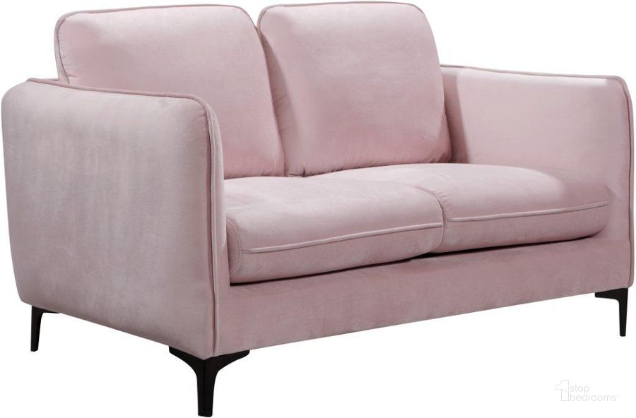 The appearance of Poppy Pink Velvet Loveseat designed by Meridian in the modern / contemporary interior design. This pink velvet piece of furniture  was selected by 1StopBedrooms from Poppy Collection to add a touch of cosiness and style into your home. Sku: 690Pink-L. Product Type: Loveseat. Material: Velvet. Image1