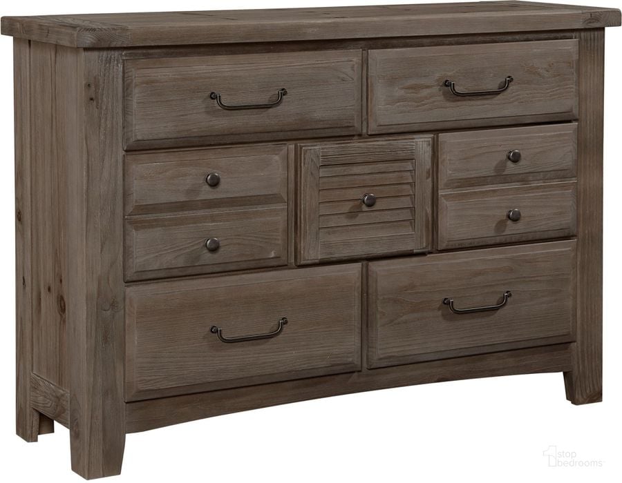 The appearance of Sawmill Saddle Grey 7 Drawer Dresser designed by Vaughan Bassett in the transitional interior design. This grey piece of furniture  was selected by 1StopBedrooms from Sawmill Collection to add a touch of cosiness and style into your home. Sku: 692-002. Product Type: Dresser. Image1