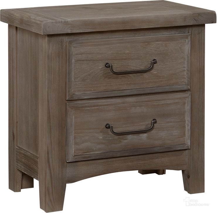 The appearance of Sawmill Saddle Grey 2 Drawer Nightstand designed by Vaughan Bassett in the transitional interior design. This grey piece of furniture  was selected by 1StopBedrooms from Sawmill Collection to add a touch of cosiness and style into your home. Sku: 692-226. Product Type: Nightstand. Image1