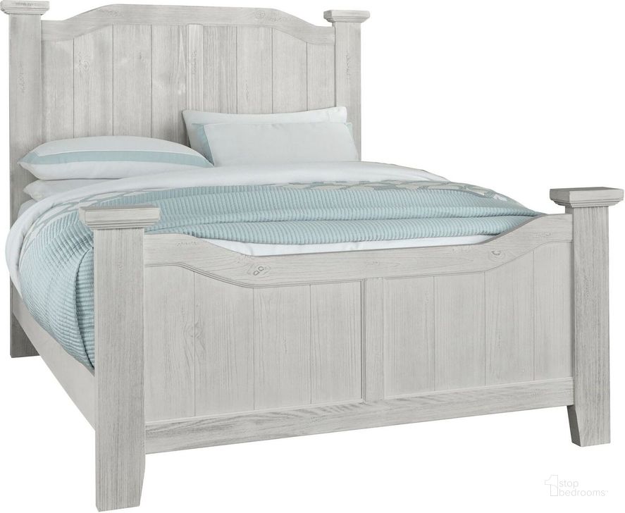 The appearance of Sawmill Alabaster Two Tone Queen Arched Bed designed by Vaughan Bassett in the transitional interior design. This gray piece of furniture  was selected by 1StopBedrooms from Sawmill Collection to add a touch of cosiness and style into your home. Sku: 694-558;694-855;694-922. Bed Type: Poster Bed. Product Type: Poster Bed. Bed Size: Queen. Image1