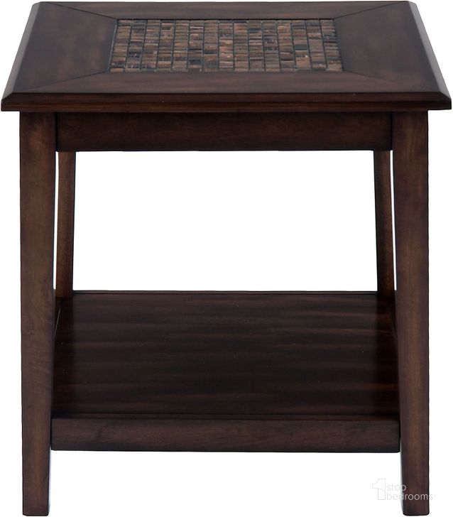 The appearance of Baroque Brown Mosaic Tile Inlay End Table designed by Jofran in the modern / contemporary interior design. This brown piece of furniture  was selected by 1StopBedrooms from Baroque Collection to add a touch of cosiness and style into your home. Sku: 698-3. Material: Wood. Product Type: End Table. Image1