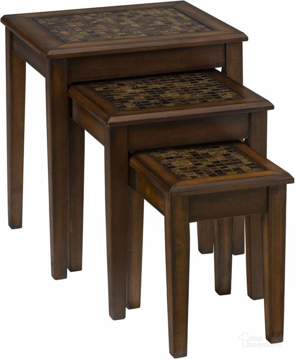The appearance of Baroque Brown Mosaic Tile Inlay Nesting Table designed by Jofran in the modern / contemporary interior design. This brown piece of furniture  was selected by 1StopBedrooms from Baroque Collection to add a touch of cosiness and style into your home. Sku: 698-7. Material: Wood. Product Type: Nesting Table. Image1