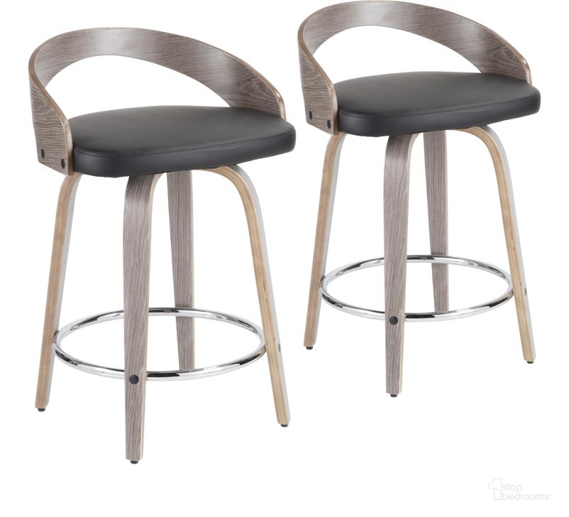 The appearance of Grotto Modern Counter Stool with Light Grey Wood and Black Faux Leather - Set of 2 designed by Lumisource in the transitional interior design. This light grey piece of furniture  was selected by 1StopBedrooms from Grotto Collection to add a touch of cosiness and style into your home. Sku: B24-GROTTOR LGY+BK2. Product Type: Counter Height Chair. Material: PU. Image1