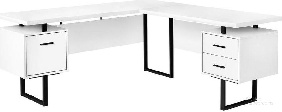 The appearance of 70 Inch Computer Desk In White With Left Or Right Face designed by Monarch Specialties in the modern / contemporary interior design. This white piece of furniture  was selected by 1StopBedrooms from  to add a touch of cosiness and style into your home. Sku: I 7616. Product Type: Computer Desk. Material: MDF. Image1