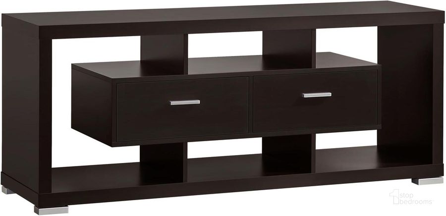 The appearance of 700112 Cappuccino Storage Tv Console designed by Coaster in the modern / contemporary interior design. This brown piece of furniture  was selected by 1StopBedrooms from Tv Consoles Collection to add a touch of cosiness and style into your home. Sku: 700112. Material: Wood. Product Type: TV Console. Image1