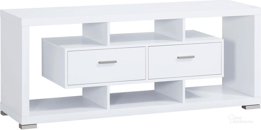 The appearance of 700113 White Storage Tv Console designed by Coaster in the modern / contemporary interior design. This white piece of furniture  was selected by 1StopBedrooms from Tv Consoles Collection to add a touch of cosiness and style into your home. Sku: 700113. Material: Wood. Product Type: TV Console. Image1