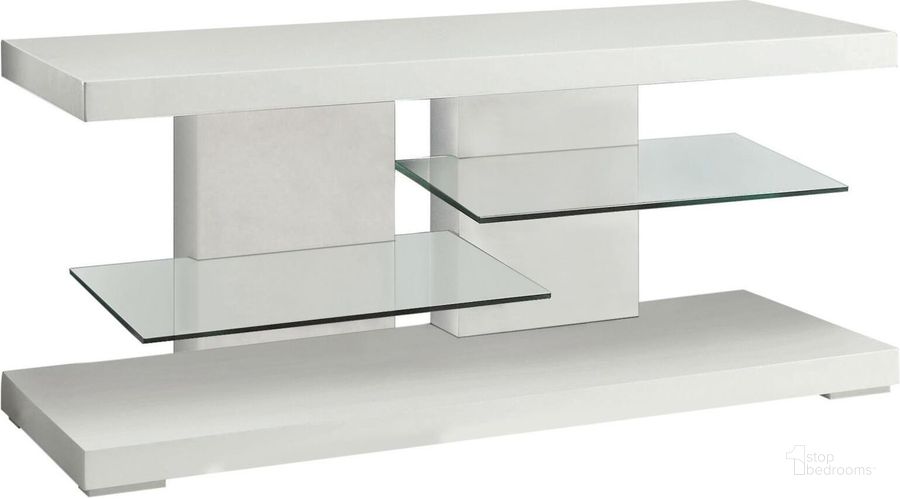 The appearance of 700824 Tv Stand designed by Coaster in the modern / contemporary interior design. This white piece of furniture  was selected by 1StopBedrooms from High Gloss Collection to add a touch of cosiness and style into your home. Sku: 700824. Material: Wood. Product Type: TV Stand. Image1