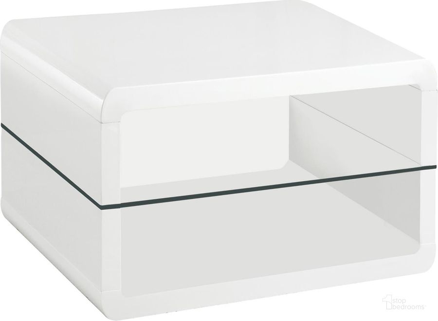 The appearance of 703267 Glossy White End Table designed by Coaster in the modern / contemporary interior design. This white piece of furniture  was selected by 1StopBedrooms from Glossy Collection to add a touch of cosiness and style into your home. Sku: 703267. Material: Wood. Product Type: End Table. Table Top Shape: Rectangular. Image1