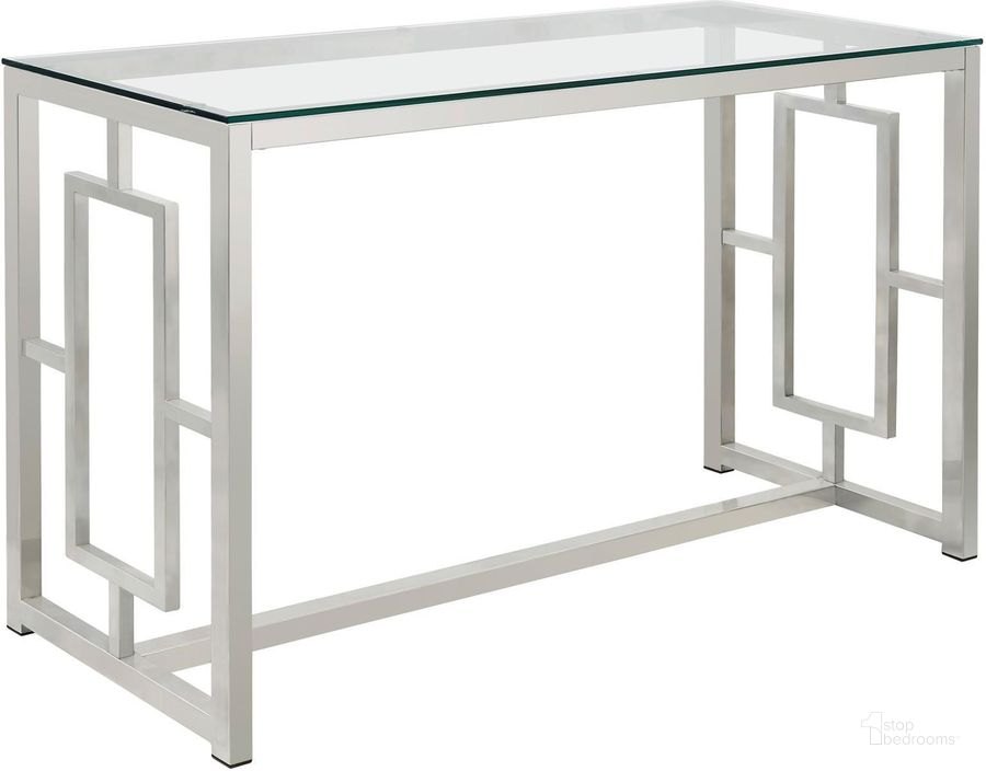 The appearance of Satin Nickel Sofa Table designed by Coaster in the modern / contemporary interior design. This off white piece of furniture  was selected by 1StopBedrooms from Satin Collection to add a touch of cosiness and style into your home. Sku: 703739. Material: Glass. Product Type: Sofa Table. Table Top Shape: Rectangular. Image1