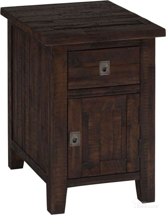 The appearance of Kona Grove Rustic Chocolate Cabinet Chairside Table designed by Jofran in the transitional interior design. This brown piece of furniture  was selected by 1StopBedrooms from Kona Grove Collection to add a touch of cosiness and style into your home. Sku: 704-6. Material: Wood. Product Type: Chairside Table. Table Top Shape: Rectangular. Image1