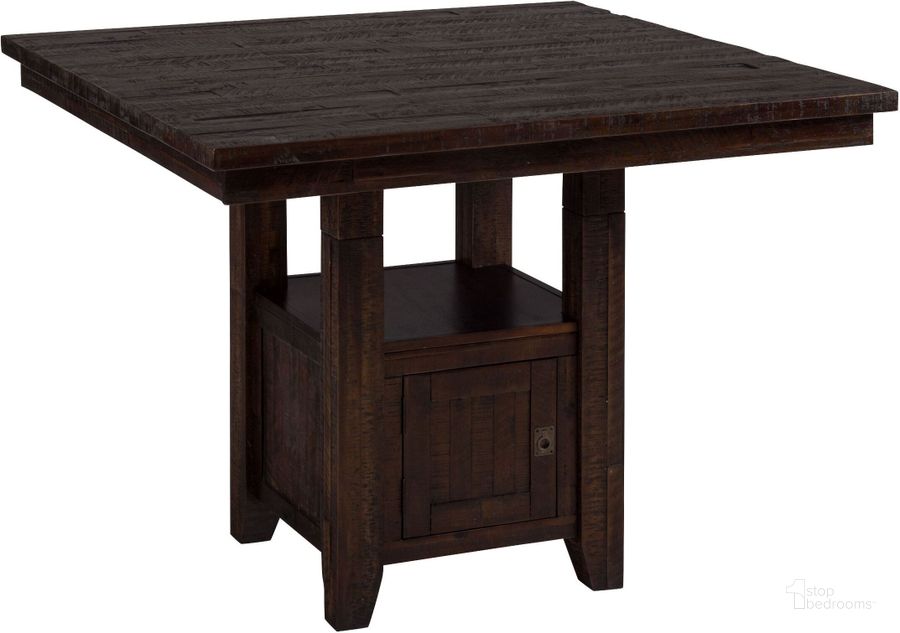 The appearance of Kona Grove Rustic Chocolate Fixed Storage Pub Table designed by Jofran in the transitional interior design. This brown piece of furniture  was selected by 1StopBedrooms from Kona Grove Collection to add a touch of cosiness and style into your home. Sku: 705-48. Material: Wood. Product Type: Pub Table. Image1