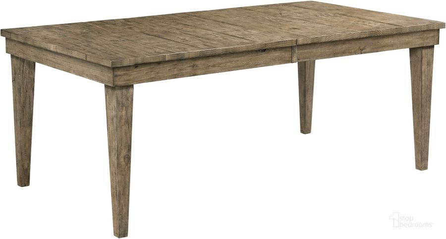 The appearance of Plank Road Stone Rankin Extendable Rectangular Dining Table designed by Kincaid in the modern / contemporary interior design. This brown piece of furniture  was selected by 1StopBedrooms from Plank Road Collection to add a touch of cosiness and style into your home. Sku: 706-744S. Table Base Style: Legs. Material: Wood. Product Type: Dining Table. Table Top Shape: Rectangular. Image1