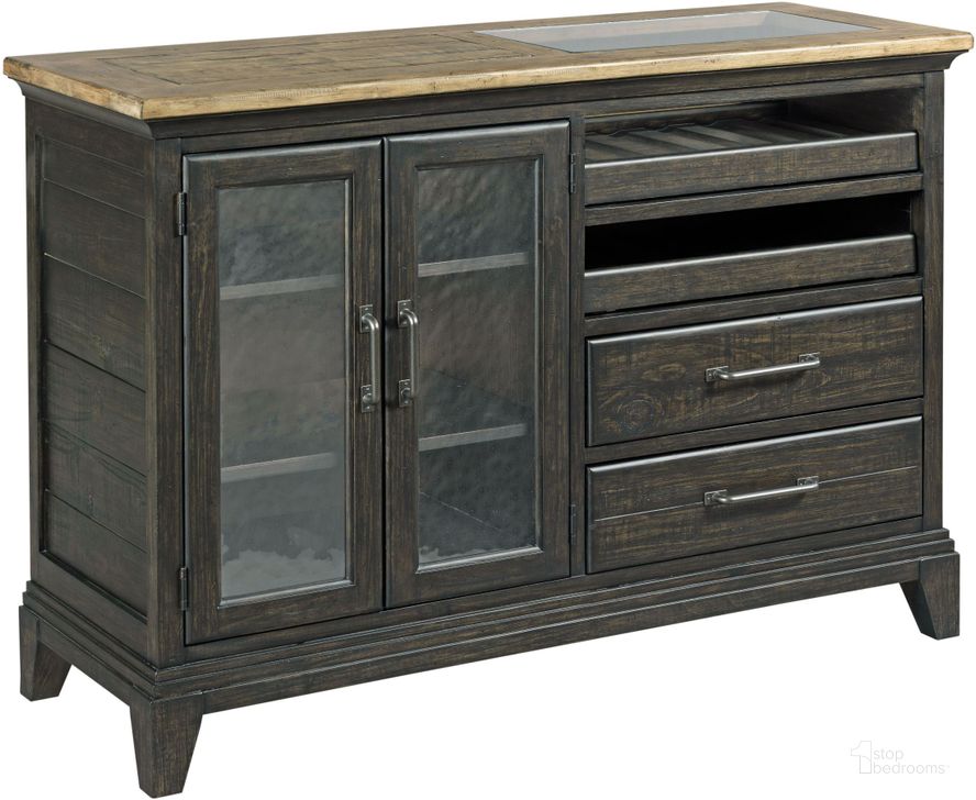 The appearance of Plank Road Charcoal Pleasant Hill Wine Server designed by Kincaid in the modern / contemporary interior design. This brown and gray piece of furniture  was selected by 1StopBedrooms from Plank Road Collection to add a touch of cosiness and style into your home. Sku: 706-890C. Material: Wood. Product Type: Server. Image1