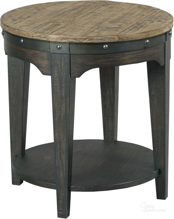 The appearance of Plank Road Charcoal Artisans Round End Table designed by Kincaid in the modern / contemporary interior design. This brown and gray piece of furniture  was selected by 1StopBedrooms from Plank Road Collection to add a touch of cosiness and style into your home. Sku: 706-920C. Table Top Shape: Round. Material: Wood. Product Type: End Table. Image1