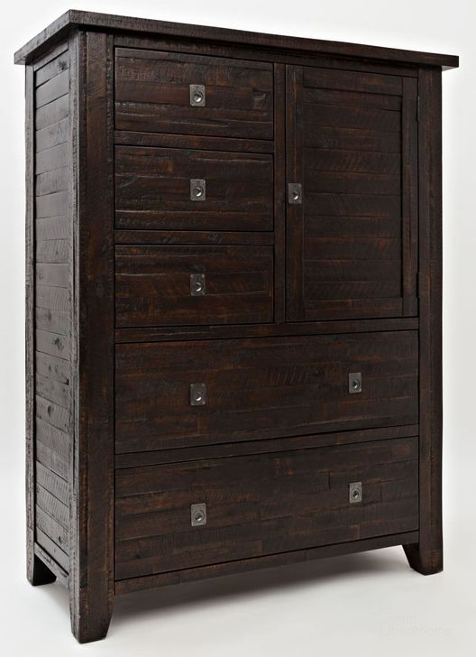 The appearance of Kona Grove Rustic Chocolate 5 Drawer Cabinet Chest designed by Jofran in the transitional interior design. This brown piece of furniture  was selected by 1StopBedrooms from Kona Grove Collection to add a touch of cosiness and style into your home. Sku: 707-31. Material: Wood. Product Type: Chest. Image1