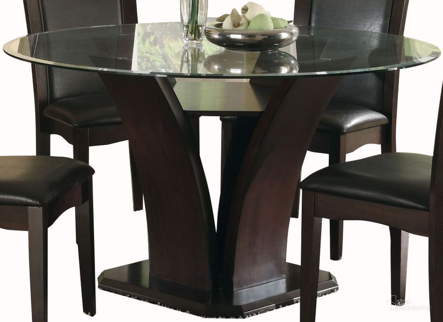 The appearance of Daisy Brown 54" Round Dining Table designed by Homelegance in the modern / contemporary interior design. This brown piece of furniture  was selected by 1StopBedrooms from Daisy Collection to add a touch of cosiness and style into your home. Sku: 710-54B;710-54C;G54RD. Table Base Style: Pedestal. Table Top Shape: Round. Material: Glass. Product Type: Dining Table. Size: 54". Image1