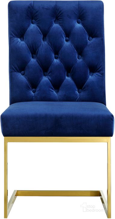 The appearance of Meridian Cameron Velvet Dining Chair in Navy (Set of 2) designed by Meridian in the modern / contemporary interior design. This navy velvet piece of furniture  was selected by 1StopBedrooms from Cameron Collection to add a touch of cosiness and style into your home. Sku: 712Navy-C. Material: Fabric. Product Type: Dining Chair. Image1