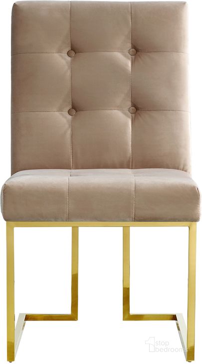 The appearance of Meridian Pierre Velvet Dining Chair in Beige (Set of 2) designed by Meridian in the modern / contemporary interior design. This beige velvet piece of furniture  was selected by 1StopBedrooms from Pierre Collection to add a touch of cosiness and style into your home. Sku: 714BE-C. Material: Fabric. Product Type: Dining Chair. Image1