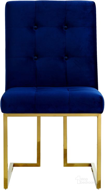 The appearance of Meridian Pierre Velvet Dining Chair in Navy (Set of 2) designed by Meridian in the modern / contemporary interior design. This navy velvet piece of furniture  was selected by 1StopBedrooms from Pierre Collection to add a touch of cosiness and style into your home. Sku: 714Navy-C. Material: Fabric. Product Type: Dining Chair. Image1