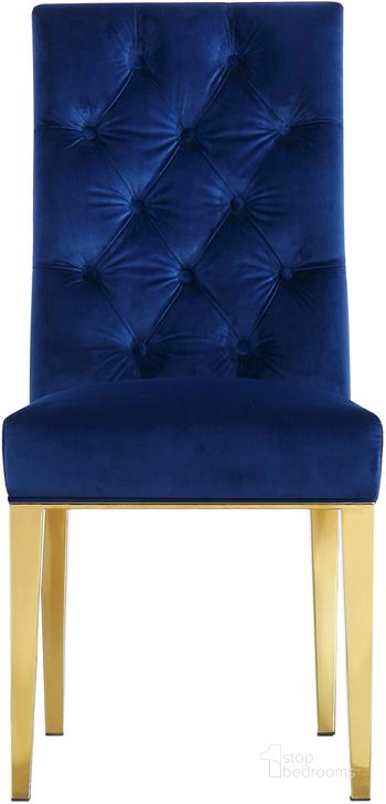 The appearance of Meridian Capri Velvet Dining Chair in Navy (Set of 2) designed by Meridian in the modern / contemporary interior design. This navy velvet piece of furniture  was selected by 1StopBedrooms from Capri Collection to add a touch of cosiness and style into your home. Sku: 716Navy-C. Material: Fabric. Product Type: Dining Chair. Image1