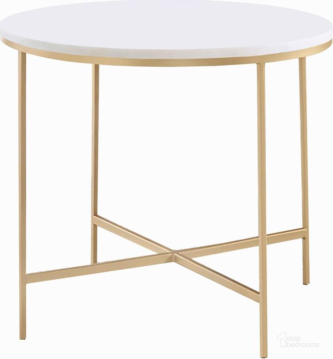 The appearance of White And Gold End Table designed by Coaster in the transitional interior design. This white piece of furniture  was selected by 1StopBedrooms from  to add a touch of cosiness and style into your home. Sku: 723207. Product Type: End Table. Material: Foam. Image1