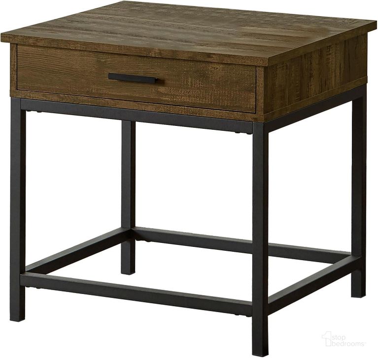 The appearance of Brown Oak And Sandy Black End Table designed by Coaster in the transitional interior design. This black piece of furniture  was selected by 1StopBedrooms from  to add a touch of cosiness and style into your home. Sku: 723777. Product Type: End Table. Material: MDF. Image1