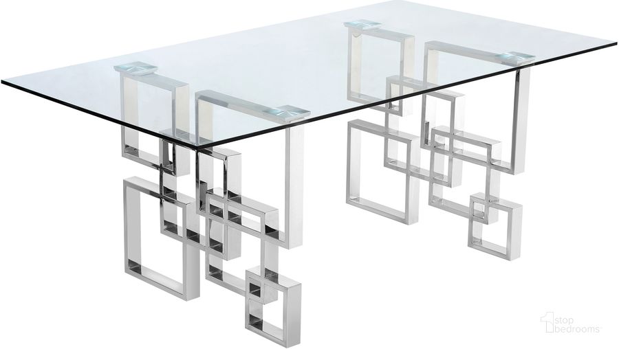 The appearance of Meridian Alexis Dining Table in Chrome designed by Meridian in the modern / contemporary interior design. This chrome piece of furniture  was selected by 1StopBedrooms from Alexis Collection to add a touch of cosiness and style into your home. Sku: 731-T-1;731-T-2. Table Base Style: Double Pedestal. Table Top Style: Glass. Material: Glass. Product Type: Dining Table. Table Top Shape: Rectangular. Image1