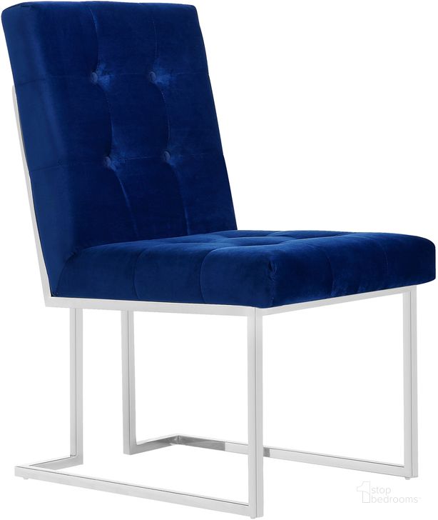 The appearance of Meridian Alexis Velvet Dining Chair in Navy (Set of 2) designed by Meridian in the modern / contemporary interior design. This navy piece of furniture  was selected by 1StopBedrooms from Alexis Collection to add a touch of cosiness and style into your home. Sku: 731Navy-C. Material: Fabric. Product Type: Dining Chair. Image1