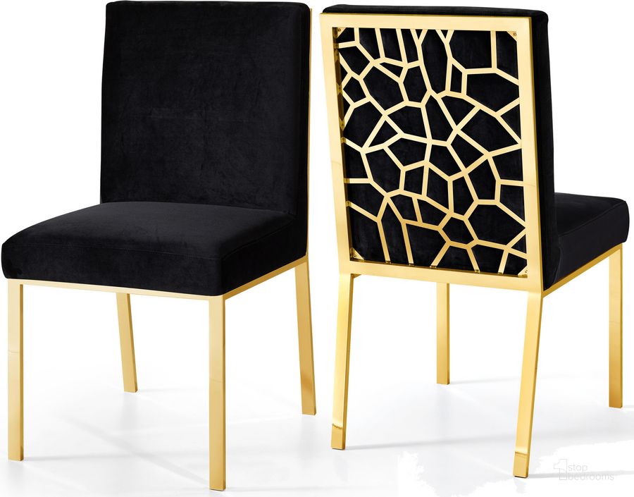 The appearance of Meridian Opal Velvet Dining Chair in Black (Set of 2) 737Black-C designed by Meridian in the modern / contemporary interior design. This black velvet piece of furniture  was selected by 1StopBedrooms from Opal Collection to add a touch of cosiness and style into your home. Sku: 737Black-C. Material: Fabric. Product Type: Dining Chair. Image1