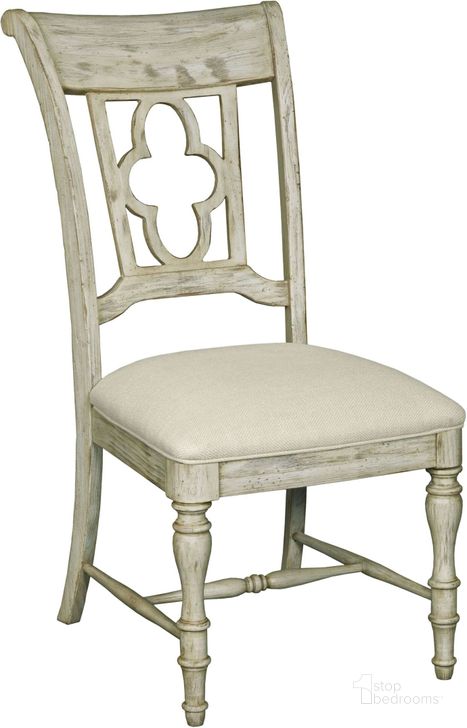 The appearance of Weatherford Cornsilk Vintage Pine Side Chair Set of 2 designed by Kincaid in the transitional interior design. This cream piece of furniture  was selected by 1StopBedrooms from Weatherford Collection to add a touch of cosiness and style into your home. Sku: 75-061. Material: Fabric. Product Type: Side Chair. Image1