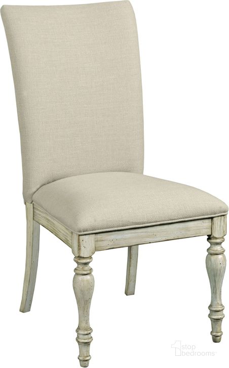 The appearance of Weatherford Cornsilk Tasman Upholstered Chair Set of 2 designed by Kincaid in the transitional interior design. This cream piece of furniture  was selected by 1StopBedrooms from Weatherford Collection to add a touch of cosiness and style into your home. Sku: 75-065. Material: Fabric. Product Type: Dining Chair. Image1