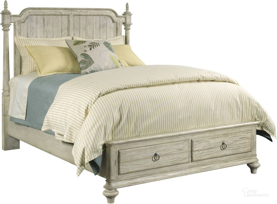 The appearance of Weatherford Cornsilk Queen Westland Storage Bed designed by Kincaid in the transitional interior design. This cream piece of furniture  was selected by 1StopBedrooms from Weatherford Collection to add a touch of cosiness and style into your home. Sku: 75-135H;75-138R;75-137. Bed Type: Storage Bed. Material: Wood. Product Type: Storage Bed. Bed Size: Queen. Image1