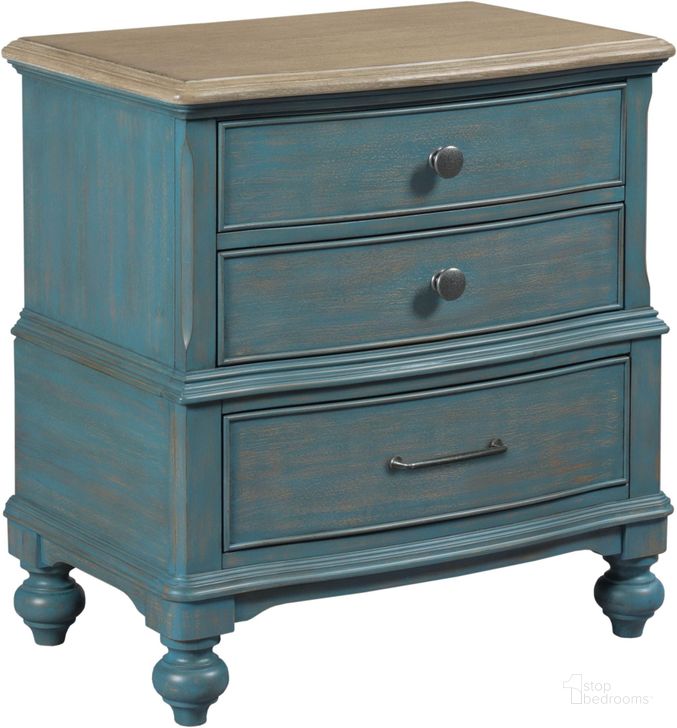 The appearance of Litchfield Blue Denim Moray Nightstand designed by American Drew in the modern / contemporary interior design. This brown piece of furniture  was selected by 1StopBedrooms from Litchfield Collection to add a touch of cosiness and style into your home. Sku: 750-420B. Material: Wood. Product Type: Nightstand. Image1