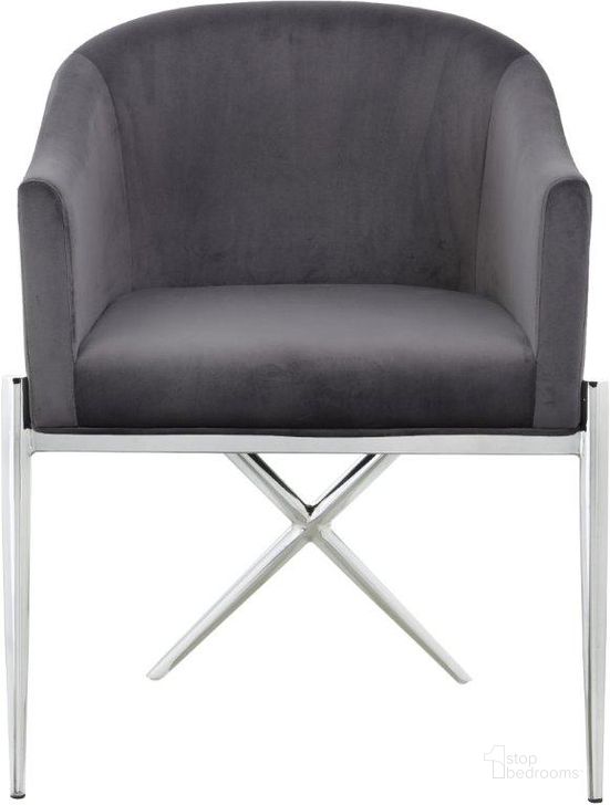 The appearance of Xavier Grey Velvet Dining Chair 762Grey-C designed by Meridian in the modern / contemporary interior design. This grey velvet piece of furniture  was selected by 1StopBedrooms from Xavier Collection to add a touch of cosiness and style into your home. Sku: 762Grey-C. Product Type: Dining Chair. Material: Velvet. Image1