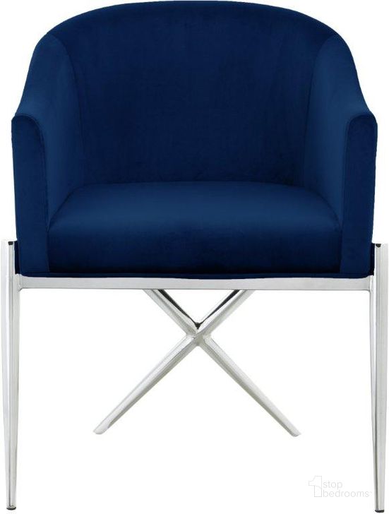 The appearance of Xavier Navy Velvet Dining Chair 762Navy-C designed by Meridian in the modern / contemporary interior design. This navy velvet piece of furniture  was selected by 1StopBedrooms from Xavier Collection to add a touch of cosiness and style into your home. Sku: 762Navy-C. Product Type: Dining Chair. Material: Velvet. Image1
