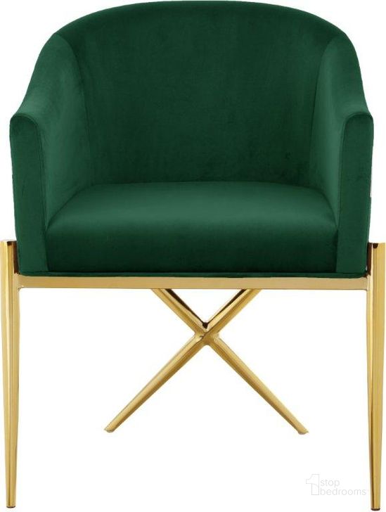 The appearance of Xavier Green Velvet Dining Chair designed by Meridian in the modern / contemporary interior design. This green velvet piece of furniture  was selected by 1StopBedrooms from Xavier Collection to add a touch of cosiness and style into your home. Sku: 763Green-C. Product Type: Dining Chair. Material: Velvet. Image1