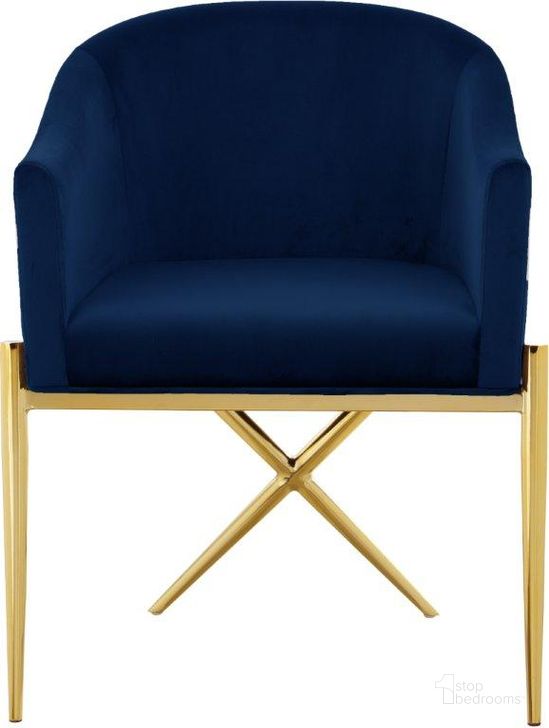 The appearance of Xavier Navy Velvet Dining Chair 763Navy-C designed by Meridian in the modern / contemporary interior design. This navy velvet piece of furniture  was selected by 1StopBedrooms from Xavier Collection to add a touch of cosiness and style into your home. Sku: 763Navy-C. Product Type: Dining Chair. Material: Velvet. Image1