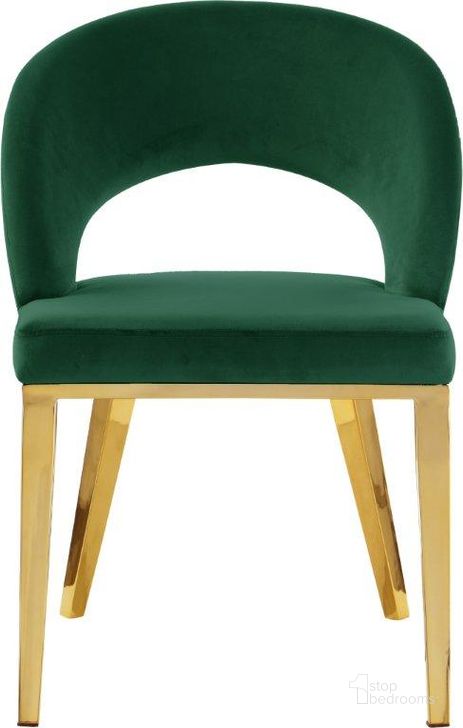 The appearance of Roberto Green Velvet Dining Chair designed by Meridian in the modern / contemporary interior design. This green velvet piece of furniture  was selected by 1StopBedrooms from Roberto Collection to add a touch of cosiness and style into your home. Sku: 765Green-C. Product Type: Dining Chair. Material: Velvet. Image1