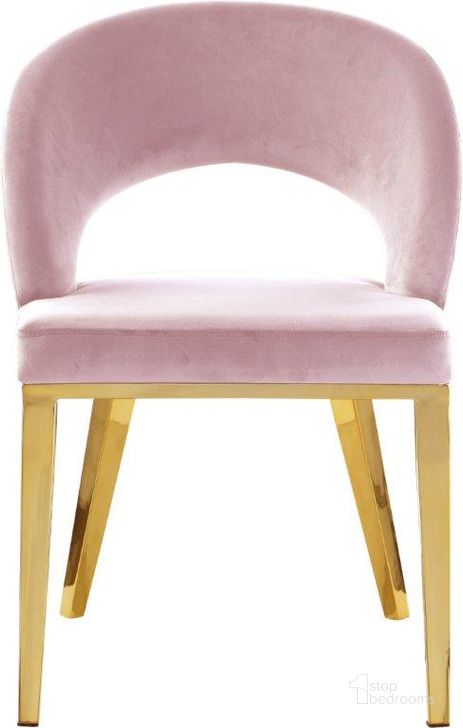 The appearance of Roberto Pink Velvet Dining Chair designed by Meridian in the modern / contemporary interior design. This pink velvet piece of furniture  was selected by 1StopBedrooms from Roberto Collection to add a touch of cosiness and style into your home. Sku: 765Pink-C. Product Type: Dining Chair. Material: Velvet. Image1